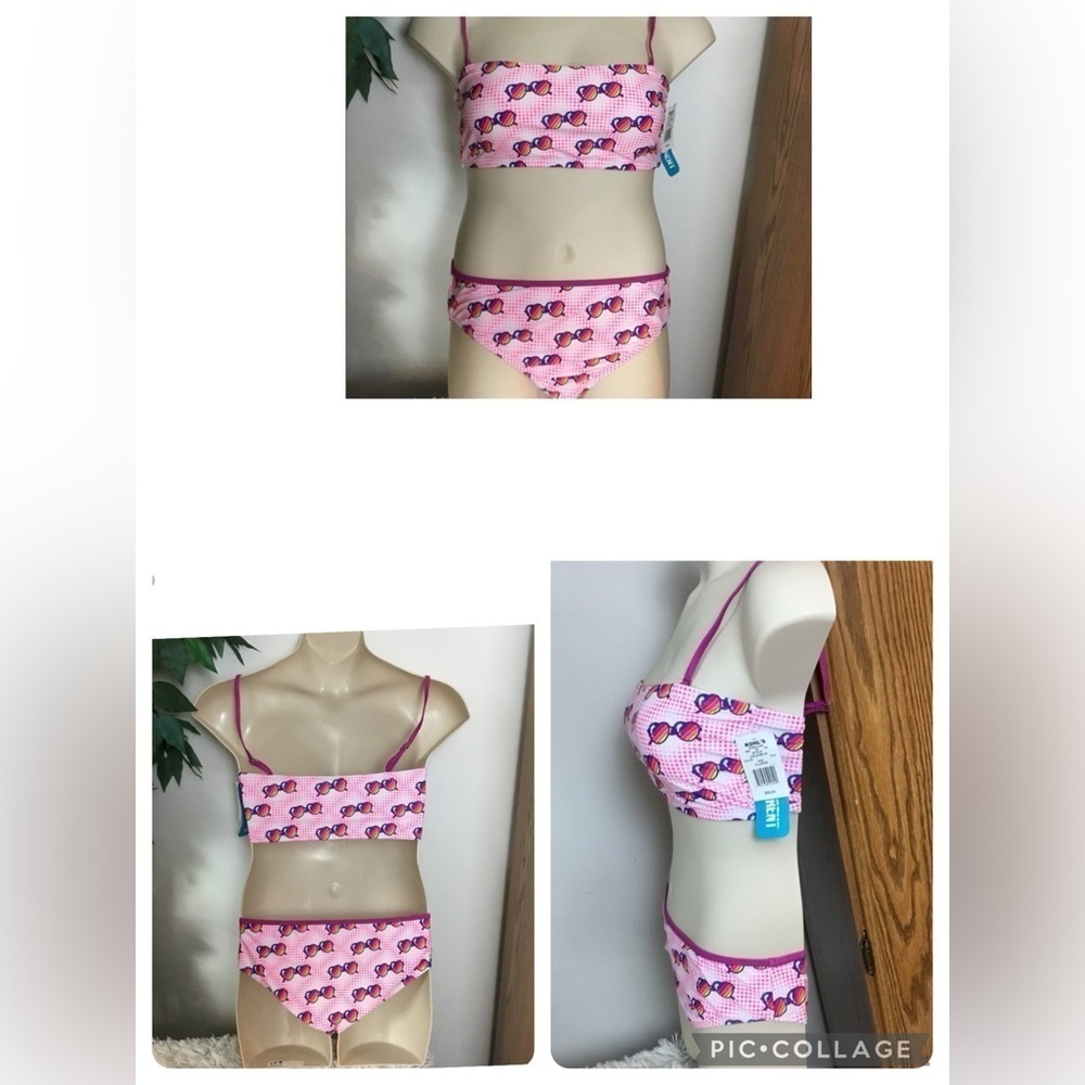 Undercurrent Bandeaukini Woman’s Juniors size XL pink dots & sunglasses …